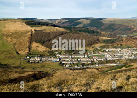 View of Cwmparc and the Rhondda Valley from Bwlch Y Clawdd, South Wales Valleys, UK. Stock Photo