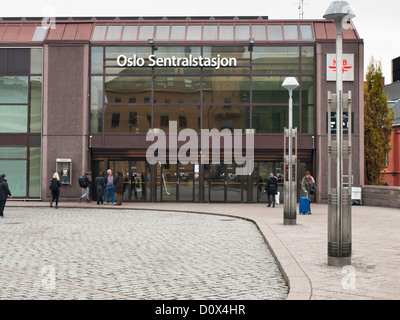 Entrance to the main railway station,  Oslo Sentralstasjon, in Oslo Norway Stock Photo