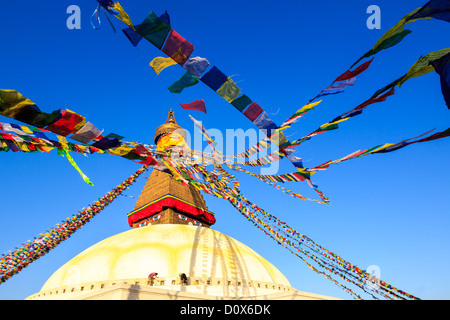 Men painting Boudhanath Stupa, Kathmandu, Kathmandu Valley, UNESCO World Heritage Site, Nepal Stock Photo