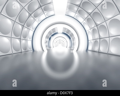 Futuristic tunnel like spaceship corridor with glowing lights Stock Photo