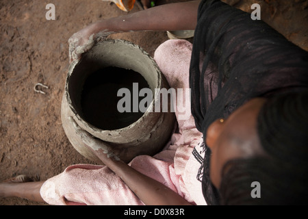 Women work in a pottery cooperative in Doba, Chad, Africa. Stock Photo