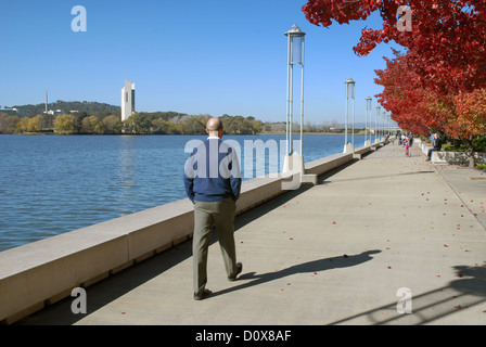 View from Parkes Place of The National Carillon, Aspen Island, Lake Burley Griffin, Canberra,  ACT, Australia. Stock Photo