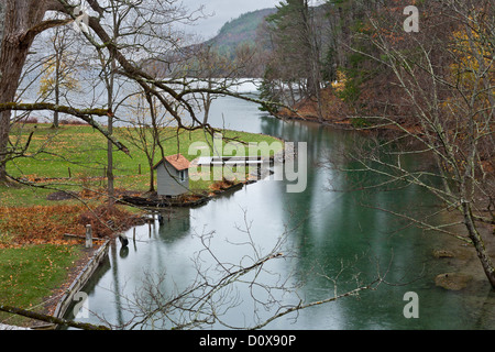 The Susquehanna River starts right here in the cold waters from Lake Otsego, Cooperstown, New York State, USA Stock Photo