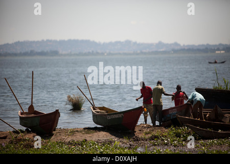 Lake Victoria fishing village scene - Bussi Island, Uganda, East Africa Stock Photo