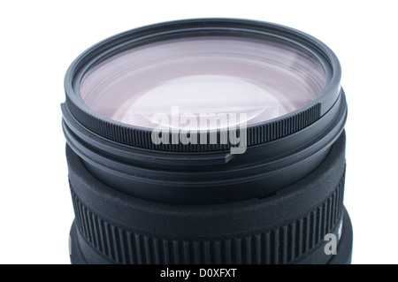 Close up of camera lens on white background Stock Photo