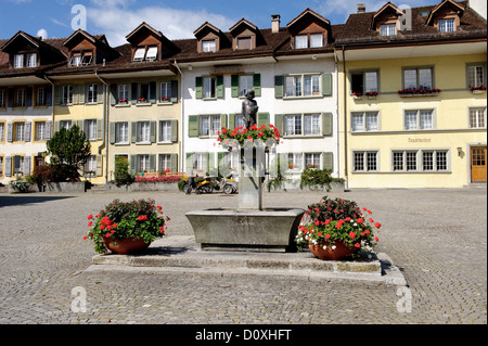 Old Town, Bernese Oberland, Interlaken, canton Bern, Switzerland, Europe, Unterseen, place, well, Stock Photo