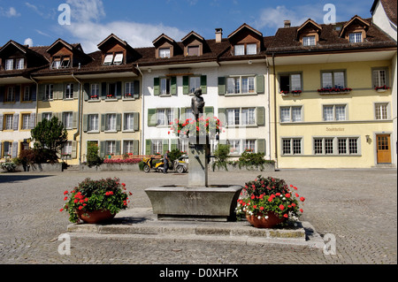 Old Town, Bernese Oberland, Interlaken, canton Bern, Switzerland, Europe, Unterseen, place, well, Stock Photo