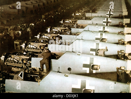 Messerschmitt, Bf 109, Workers, assembly line, airplane, Augsburg, Luftwaffe, World War II, Germany, 1943, factory Stock Photo