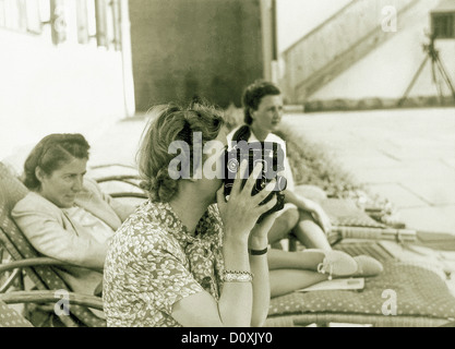 Eva Braun, Braun, camera, wife, mistress, Adolf Hitler, Berghof, Berchtesgaden, Germany, 1942, World War II, Stock Photo