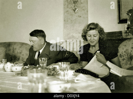 Eva Braun, Adolf Hitler, Braun, meal, Teehaus, Moslahnerkopf, Berchtesgaden, Germany, 1942, wife, mistress, Adolf Hitler, World Stock Photo