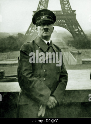 Adolf Hitler, poses, Eiffel Tower, fall, Paris, France, 1940, Stock Photo