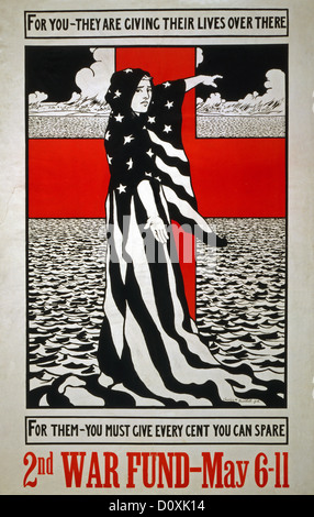 USA, World War I, American, propaganda, poster, woman, flag, red cross, donate, 1918, Stock Photo