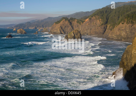 USA, Brookings, State Park, OR, Oregon, ocean, Pacific coast, Pacific Ocean, sea, shore, shoreline, coast, coastline, water, sur Stock Photo