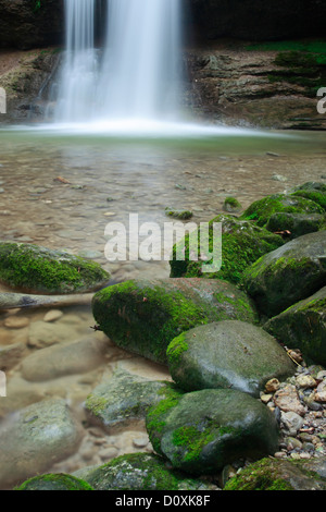 Aa, Aa brook, brook, brook bed, movement, river, flow, Kempten, Kemptner ravine, Kemptnertobel, moss, Switzerland, Europe, stone Stock Photo