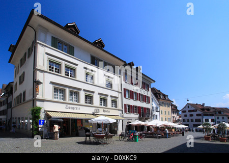 Old Town, house, home, court, yard, houses, homes, inner courtyard, place, space, Rapperswil, Switzerland, Europe, Swiss town, c Stock Photo