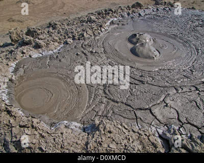 Azerbaijan, East, Asia, Caucasus, Quobustan, mud volcano, liquidly, mud, slime, slushy, mud hole, mud holes, volcano, bubble, ge Stock Photo