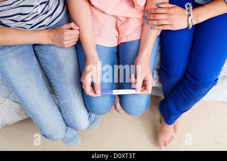 Teenage girls with pregnancy test Stock Photo
