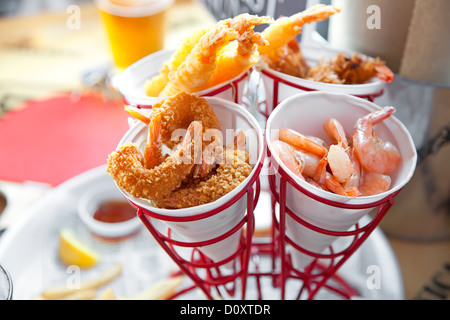 Set of shrimps, boiled, grilled, fried Stock Photo