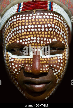 Close Up Portrait Of Erbore Tribe Man With Face Paint, Weito, Omo Valley, Ethiopia Stock Photo
