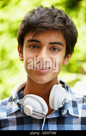 Portrait of teenage boy with headphones Stock Photo