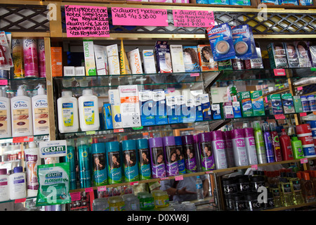 Beauty Products on Shelves at Pharmacy in Coyoacan in Mexico City DF Stock Photo