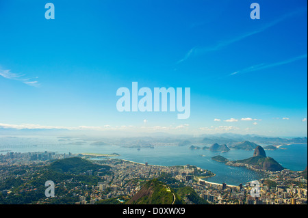 Aerial view over Rio de Janeiro and Guanabara Bay, Brazil Stock Photo