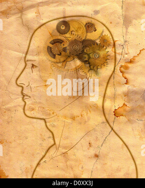 Silhouette of man head with gears Stock Photo - Alamy