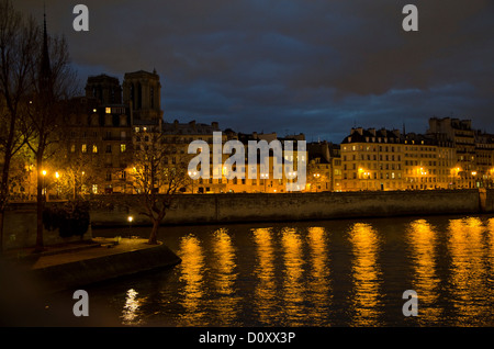 Ile de la cite with Notre Dame by night, Paris, France. Stock Photo