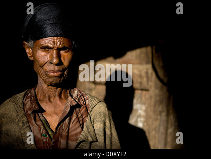 Portrait Of An Old And Strong Muslim Woman, Hosanna, Ethiopia Stock Photo