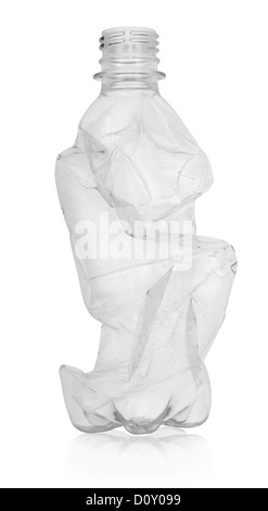 Crumpled plastic bottle isolated on a white background Stock Photo