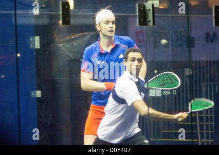 Men Finals of Cathay Pacific Sun Hung Kai Financial Hong Kong Squash Open 2012. Ramy Ashour vs James Willstrop, Ramy Ashour claimed the women's title. Hong Kong, Dec 2, 2012. Stock Photo