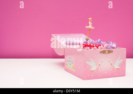 Child's pink musical jewellery box with ballerina. Stock Photo