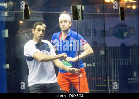 Men Finals of Cathay Pacific Sun Hung Kai Financial Hong Kong Squash Open 2012. Ramy Ashour vs James Willstrop, Ramy Ashour claimed the women's title. Hong Kong, Dec 2, 2012. Stock Photo