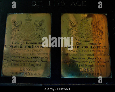 Two brass plaques in Glynde parish church. Stock Photo