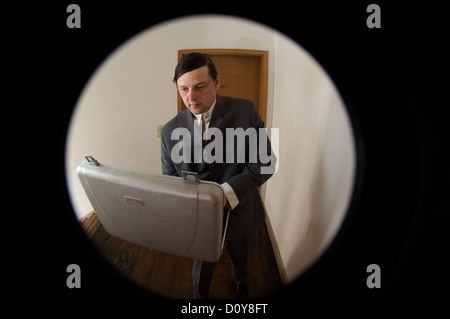 Freiburg, Deutschand, man is coming up with a briefcase Stock Photo