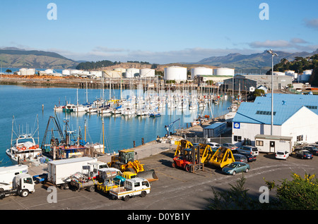 A view across Lyttelton port harbour. Christchurch, Canterbury, South Island, New Zealand. Stock Photo