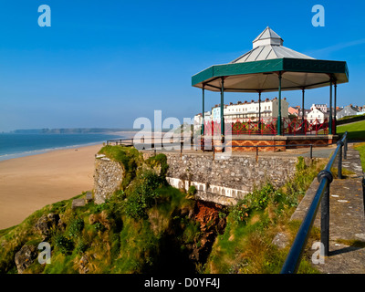 The Bandstand on the promenade above the beach in the Old Town at Tenby a seaside resort in Pembrokeshire South Wales UK Stock Photo