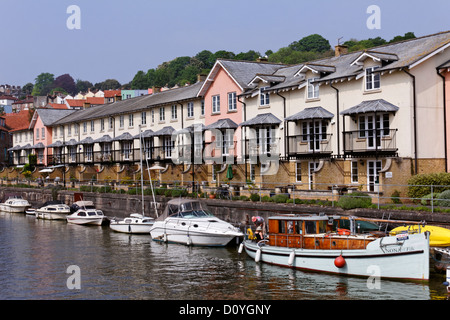 Boats and houses at Harbourside, Bristol, Somerset, England Stock Photo