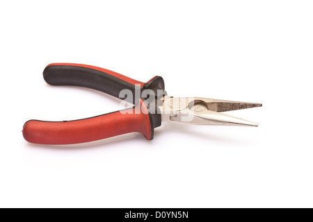 A new pair of needle-nose pliers on a white background. Stock Photo