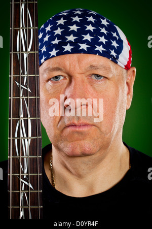 man with a guitar, bass player Stock Photo