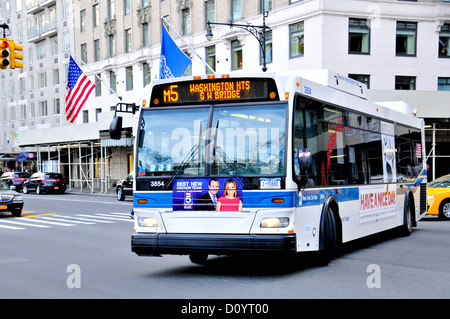 MTA M5 public transportation bus, six avenue Central Park South ...