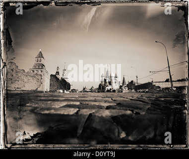 Cobblestone road leading to Red Square in Moscow, Russia. Stock Photo