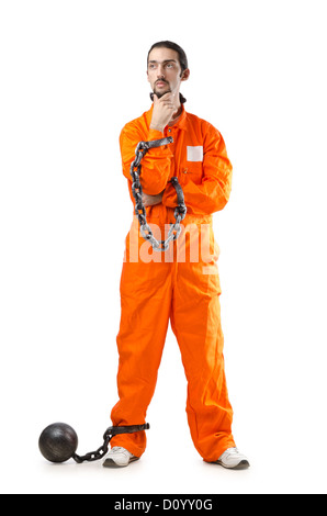 Criminal in orange robe in prison Stock Photo