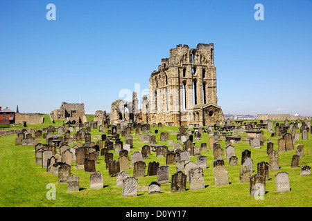 Tynemouth Castle and Priory, near Newcastle, overlooks the North Sea and the River Tyne on the coast of North East England. Stock Photo