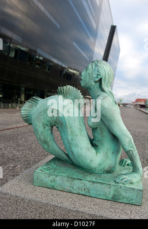 The Havfrue (mermaid) sculpture by Anne Marie Carl-Nielsen in front of the Royal National Library in Copenhagen Stock Photo