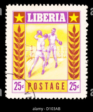 Postage stamp from Liberia depicting boxers. Stock Photo