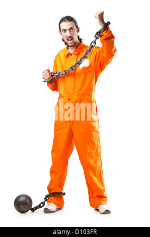 Criminal in orange robe in prison Stock Photo