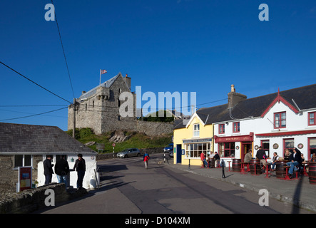 Street Scene with Dún na Séad Castle, built in 1215, Baltimore, County Cork, Ireland Stock Photo