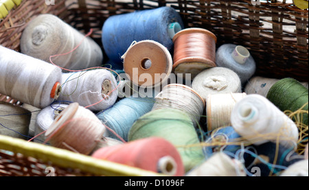 basket of sewing thread Stock Photo