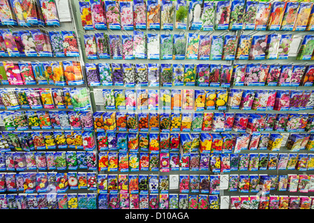 England, Hampshire, Romsey, Hillier Garden Centre, Flower Seed Packets Stock Photo